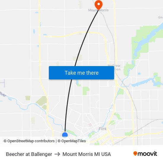 Beecher at Ballenger to Mount Morris MI USA map