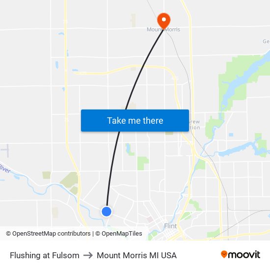 Flushing at Fulsom to Mount Morris MI USA map