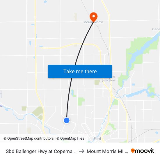 Sbd Ballenger Hwy at Copeman Blvd to Mount Morris MI USA map