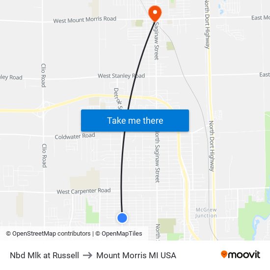 Nbd Mlk at Russell to Mount Morris MI USA map