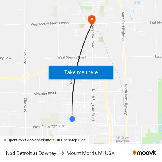 Nbd Detroit at Downey to Mount Morris MI USA map
