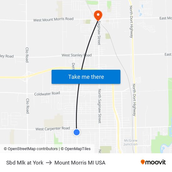 Sbd Mlk at York to Mount Morris MI USA map