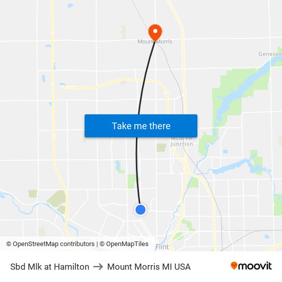 Sbd Mlk at Hamilton to Mount Morris MI USA map