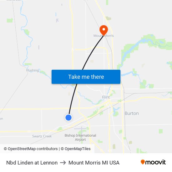 Nbd Linden at Lennon to Mount Morris MI USA map