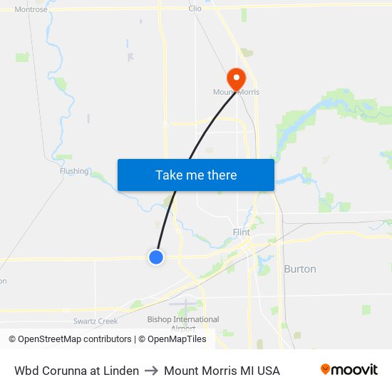 Wbd Corunna at Linden to Mount Morris MI USA map