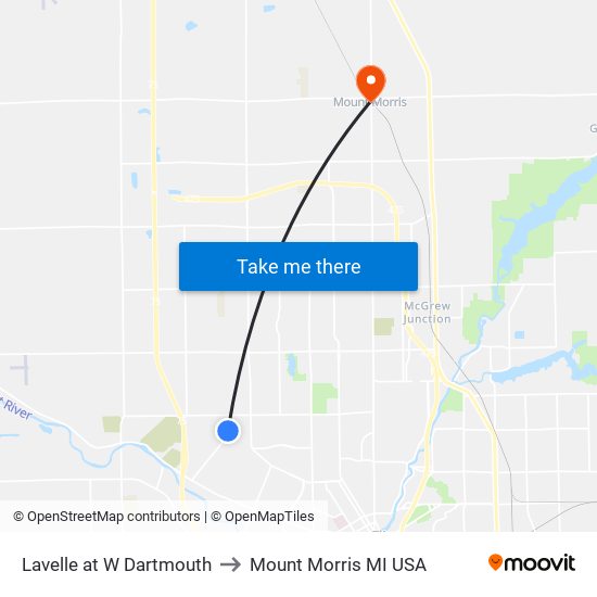 Lavelle at W Dartmouth to Mount Morris MI USA map