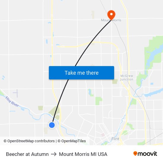 Beecher at Autumn to Mount Morris MI USA map