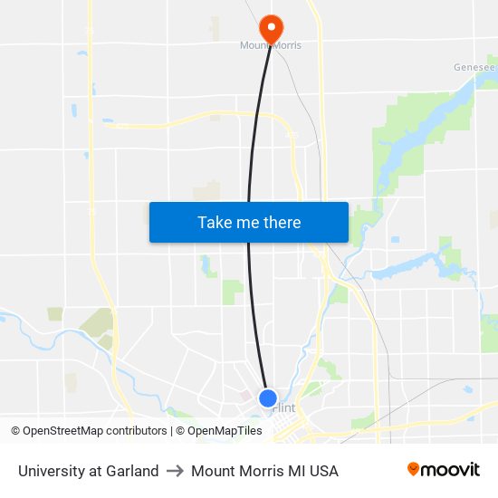 University at Garland to Mount Morris MI USA map