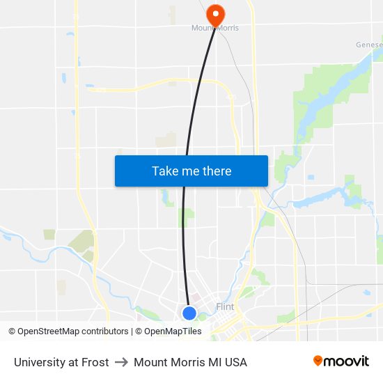 University at Frost to Mount Morris MI USA map