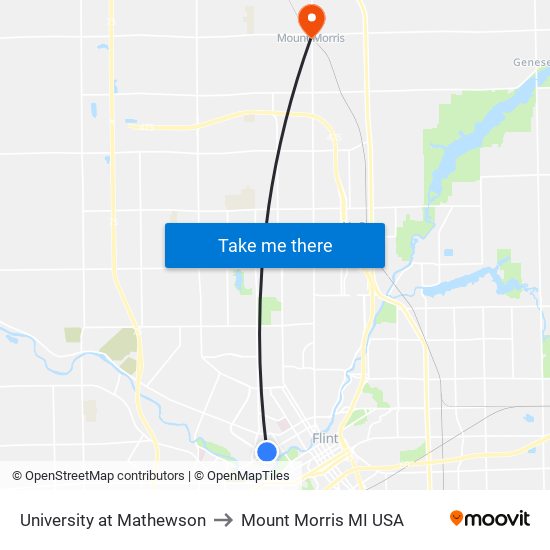 University at Mathewson to Mount Morris MI USA map