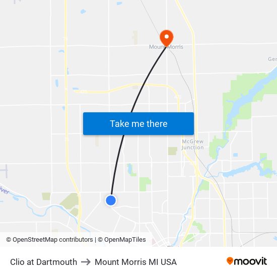 Clio at Dartmouth to Mount Morris MI USA map