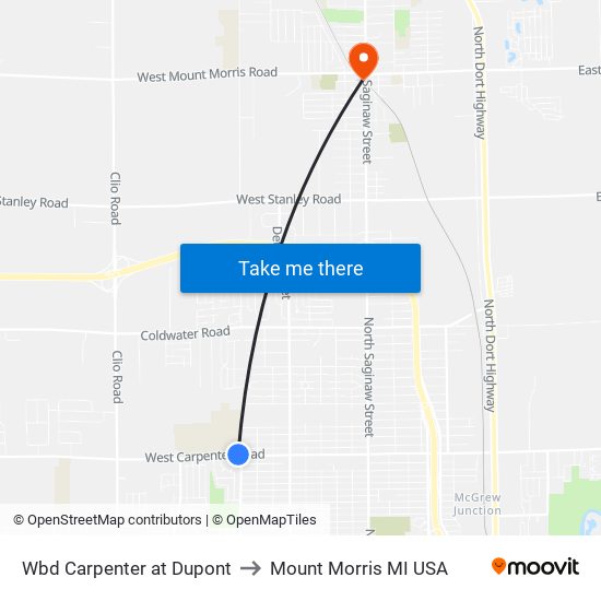 Wbd Carpenter at Dupont to Mount Morris MI USA map