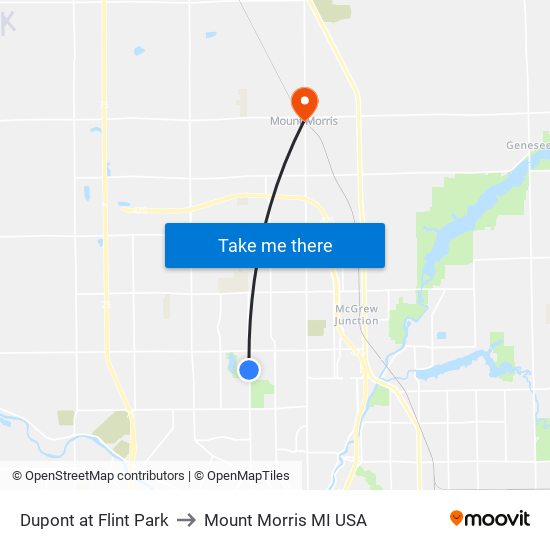 Dupont at Flint Park to Mount Morris MI USA map