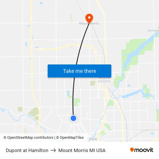 Dupont at Hamilton to Mount Morris MI USA map
