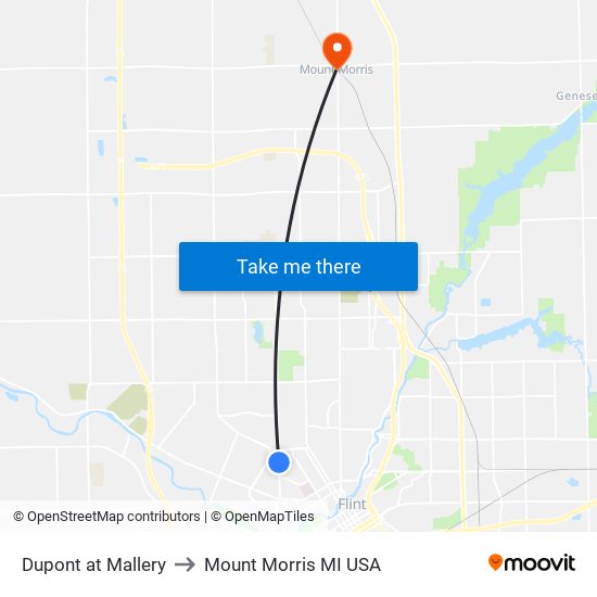 Dupont at Mallery to Mount Morris MI USA map