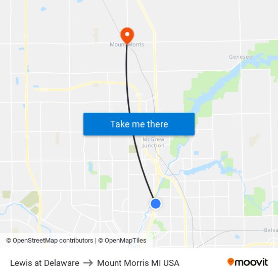 Lewis at Delaware to Mount Morris MI USA map