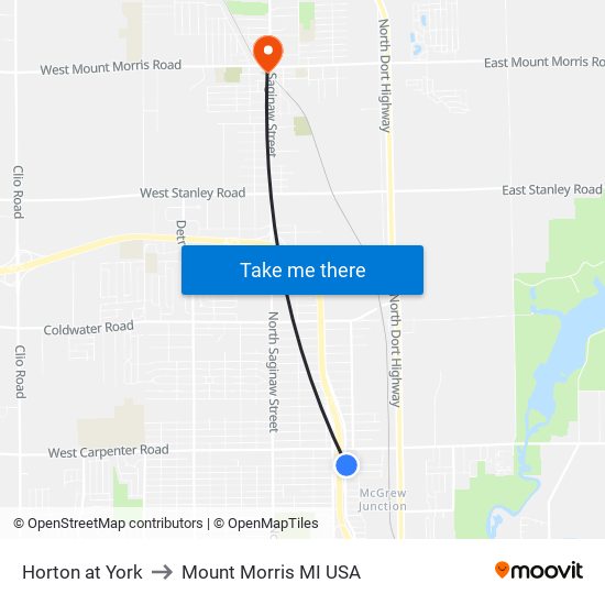 Horton at York to Mount Morris MI USA map