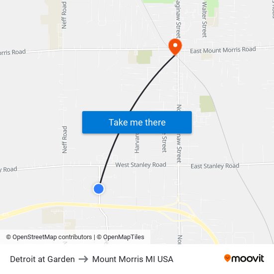 Detroit at Garden to Mount Morris MI USA map