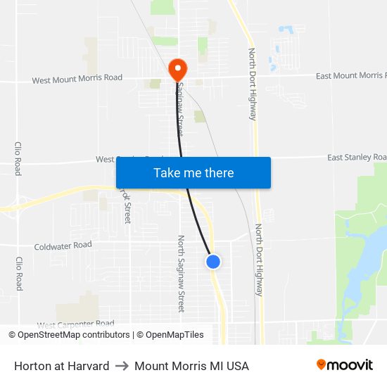 Horton at Harvard to Mount Morris MI USA map