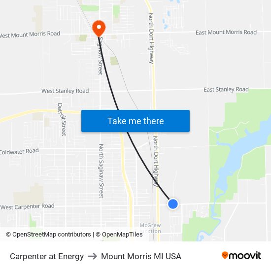 Carpenter at Energy to Mount Morris MI USA map