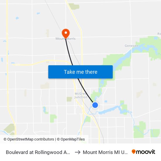 Boulevard at Rollingwood Apts to Mount Morris MI USA map