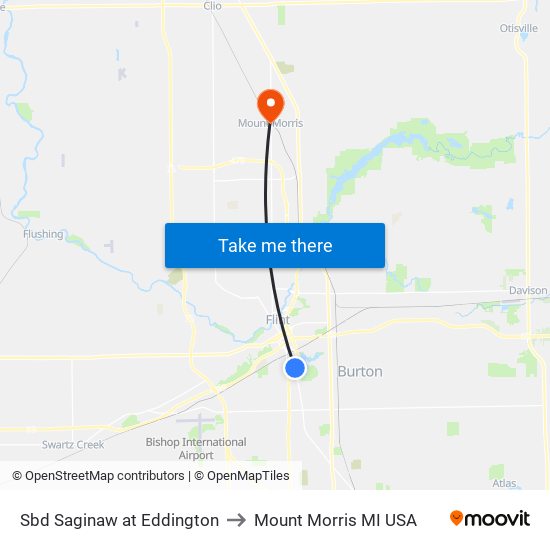 Sbd Saginaw at Eddington to Mount Morris MI USA map