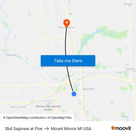 Sbd Saginaw at Poe to Mount Morris MI USA map