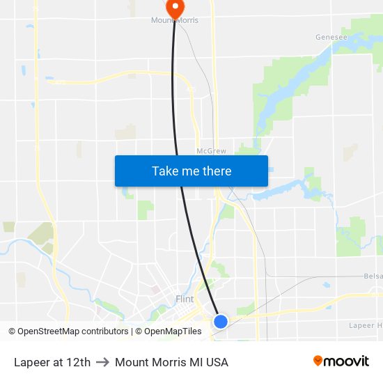 Lapeer at 12th to Mount Morris MI USA map