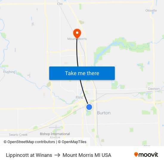 Lippincott at Winans to Mount Morris MI USA map