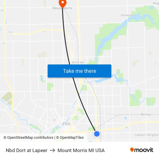 Nbd Dort at Lapeer to Mount Morris MI USA map