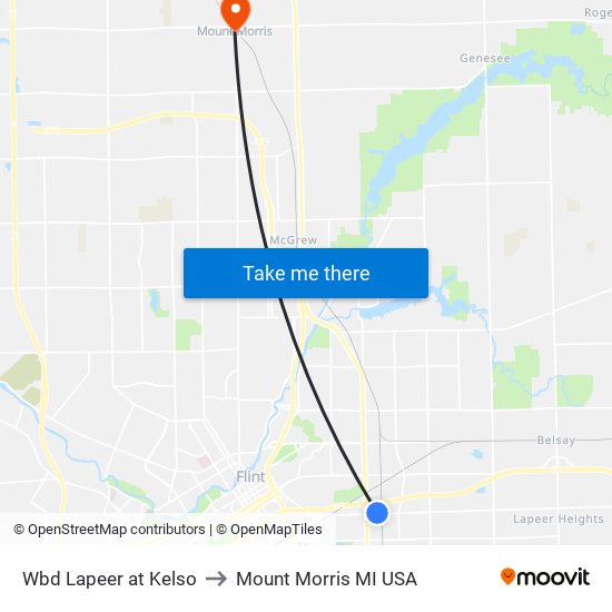 Wbd Lapeer at Kelso to Mount Morris MI USA map