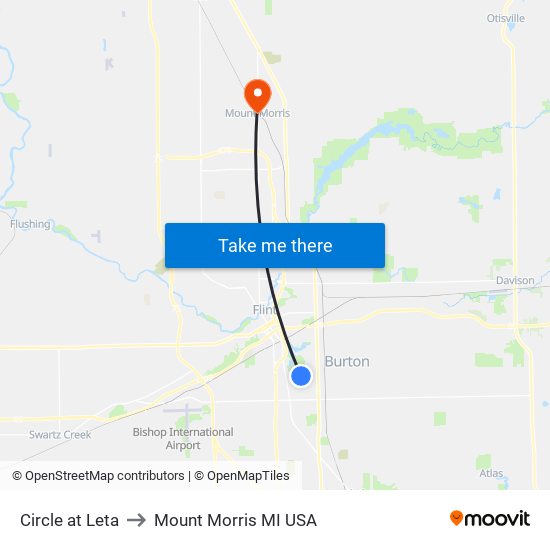 Circle at Leta to Mount Morris MI USA map