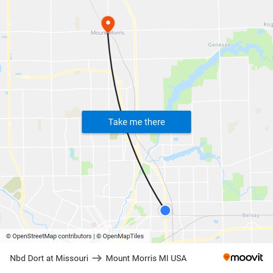 Nbd Dort at Missouri to Mount Morris MI USA map