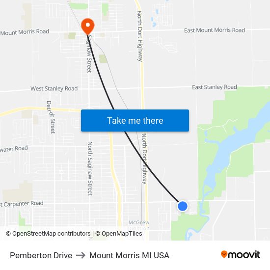 Pemberton Drive to Mount Morris MI USA map