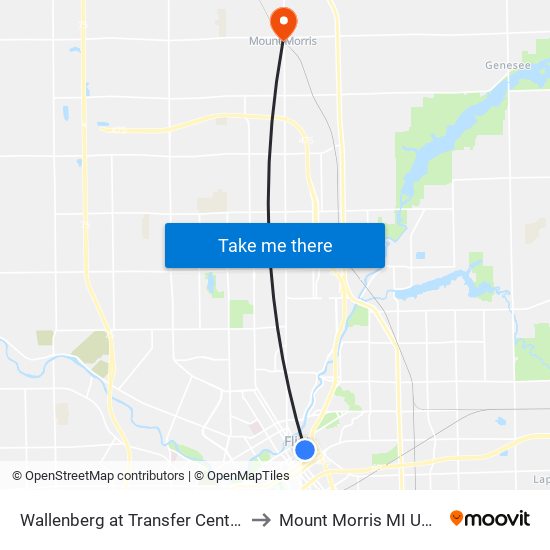 Wallenberg at Transfer Center to Mount Morris MI USA map