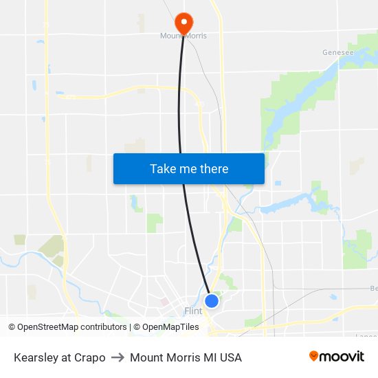 Kearsley at Crapo to Mount Morris MI USA map