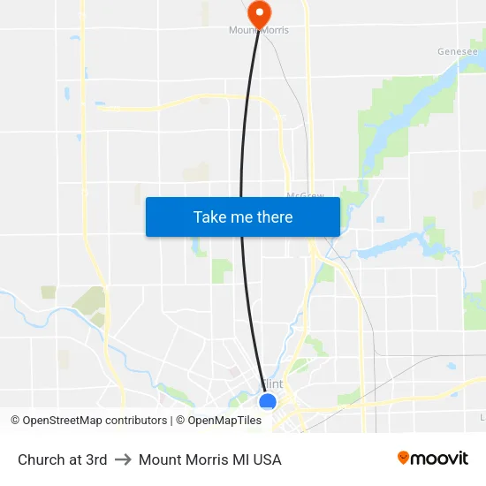 Church at 3rd to Mount Morris MI USA map