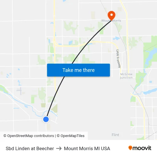 Sbd Linden at Beecher to Mount Morris MI USA map