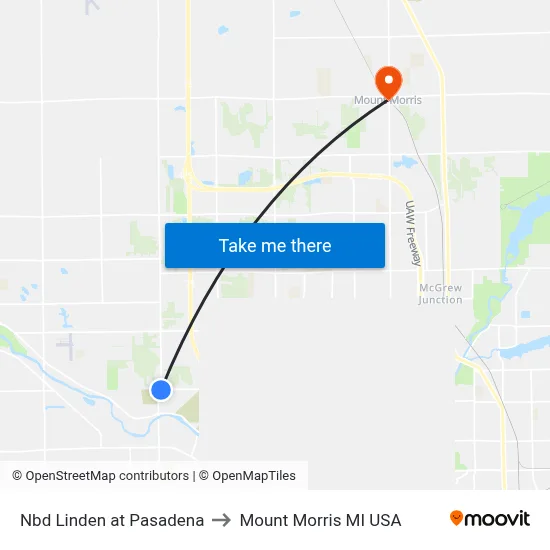 Nbd Linden at Pasadena to Mount Morris MI USA map