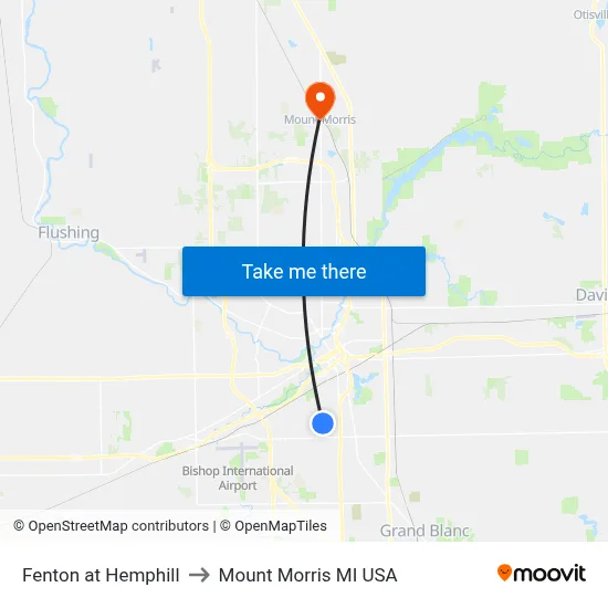 Fenton at Hemphill to Mount Morris MI USA map