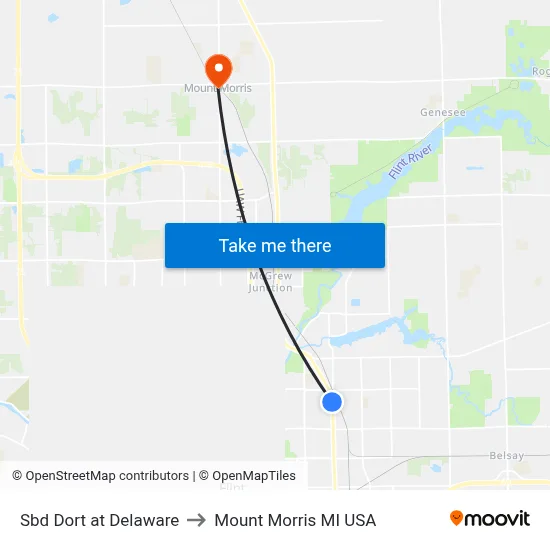Sbd Dort at Delaware to Mount Morris MI USA map