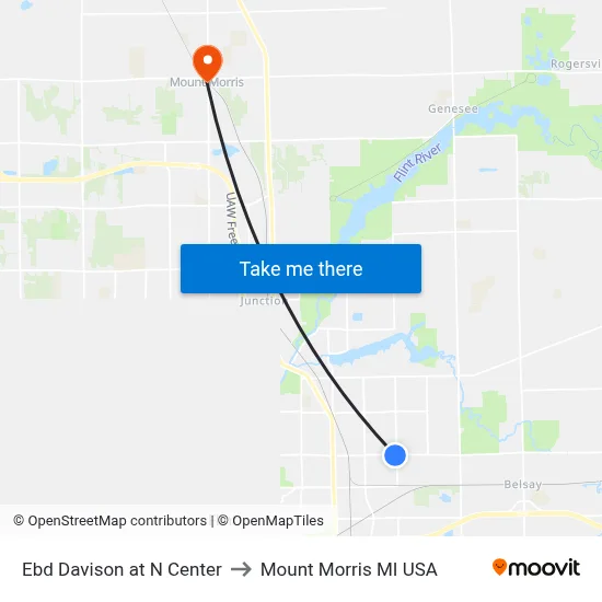 Ebd Davison at N Center to Mount Morris MI USA map