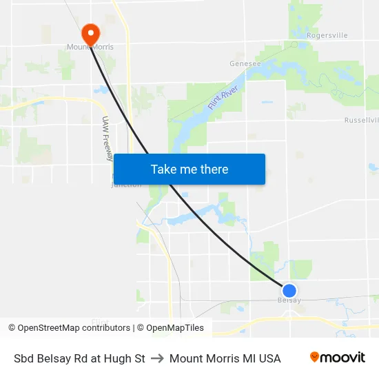 Sbd Belsay Rd at Hugh St to Mount Morris MI USA map