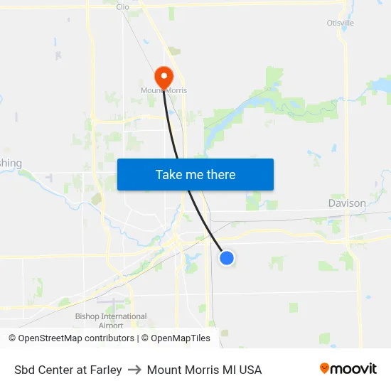 Sbd Center at Farley to Mount Morris MI USA map