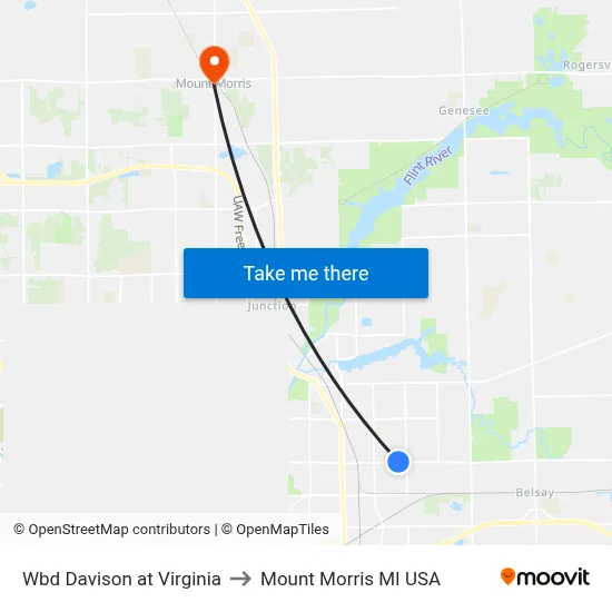 Wbd Davison at Virginia to Mount Morris MI USA map