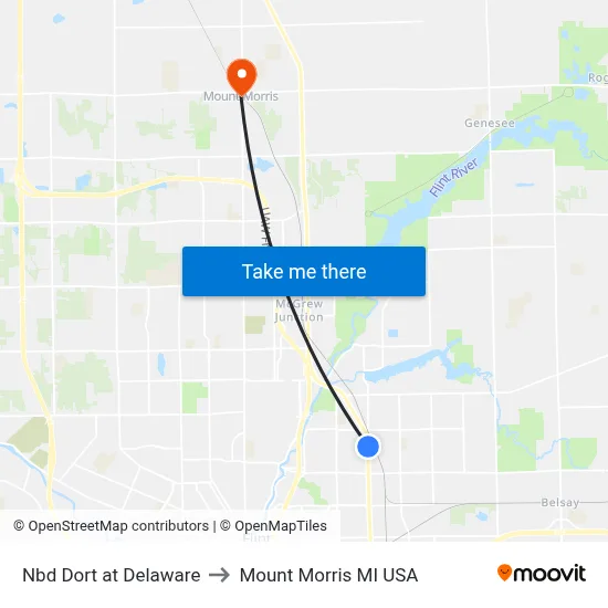 Nbd Dort at Delaware to Mount Morris MI USA map