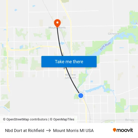 Nbd Dort at Richfield to Mount Morris MI USA map