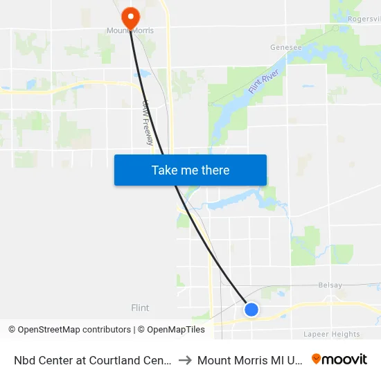 Nbd Center at Courtland Center to Mount Morris MI USA map
