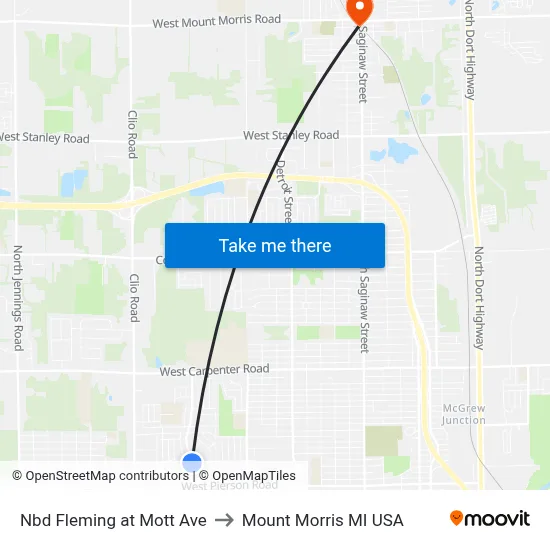 Nbd Fleming at Mott Ave to Mount Morris MI USA map