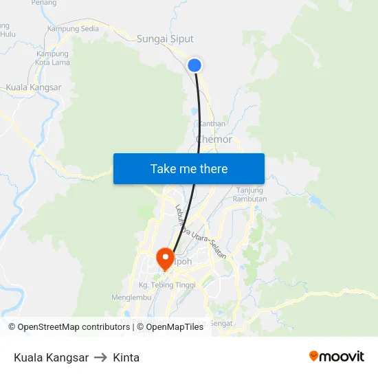 Kuala Kangsar to Kinta map